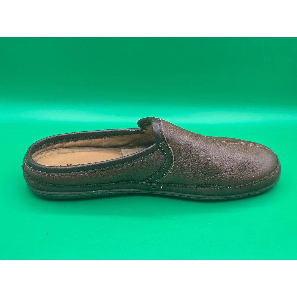 LL Bean Mens Handsewn Leather Slippers Brown Scuff House Shoes 13 M 272349